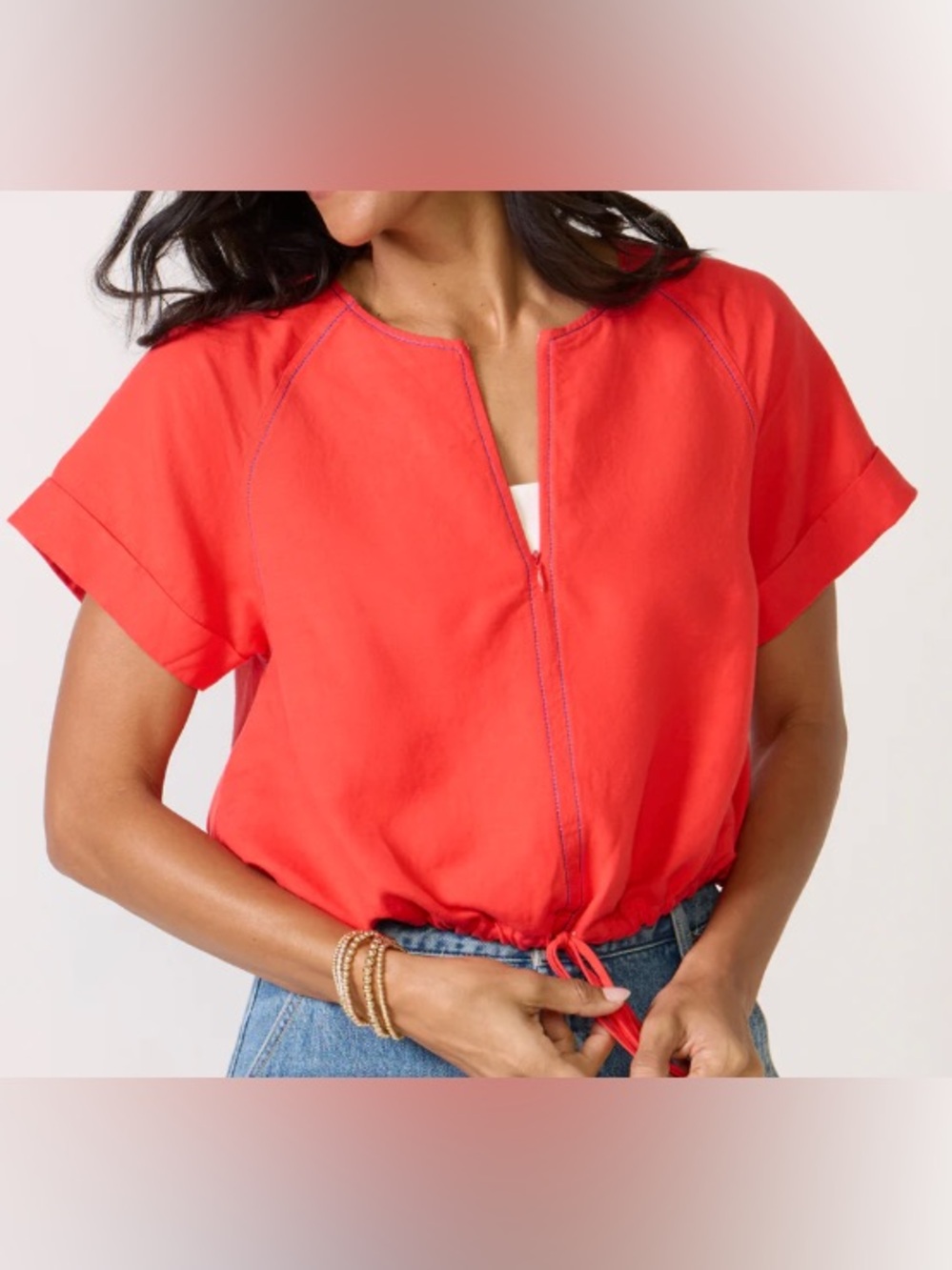 Evereve Jill Linen Zip Top